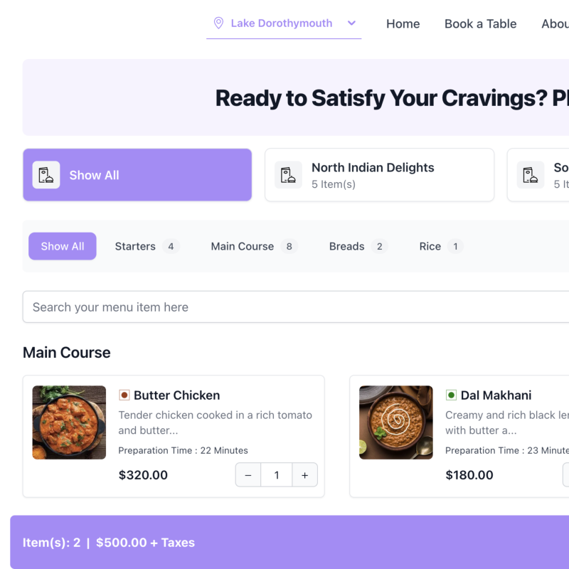 Restaurant Ordering Page